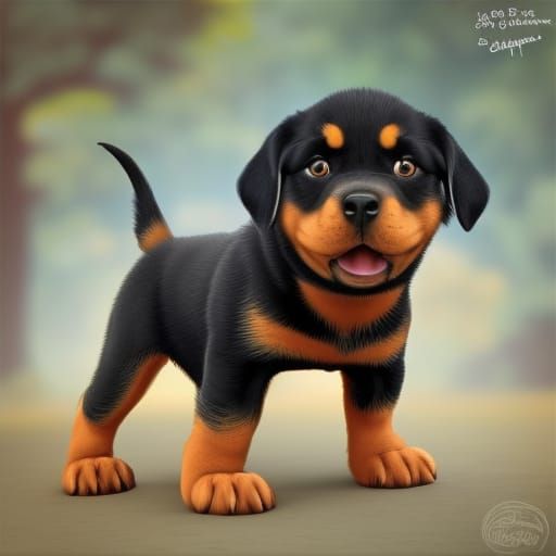Adorable Rottweiler Puppy in Pixar Animation Style