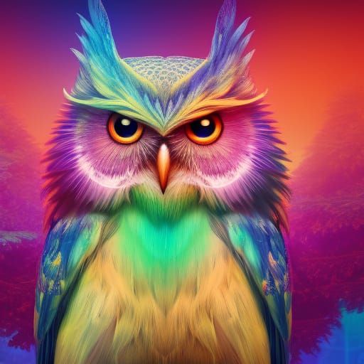 Rainbow Owl: Detailed Fantasy Concept Art