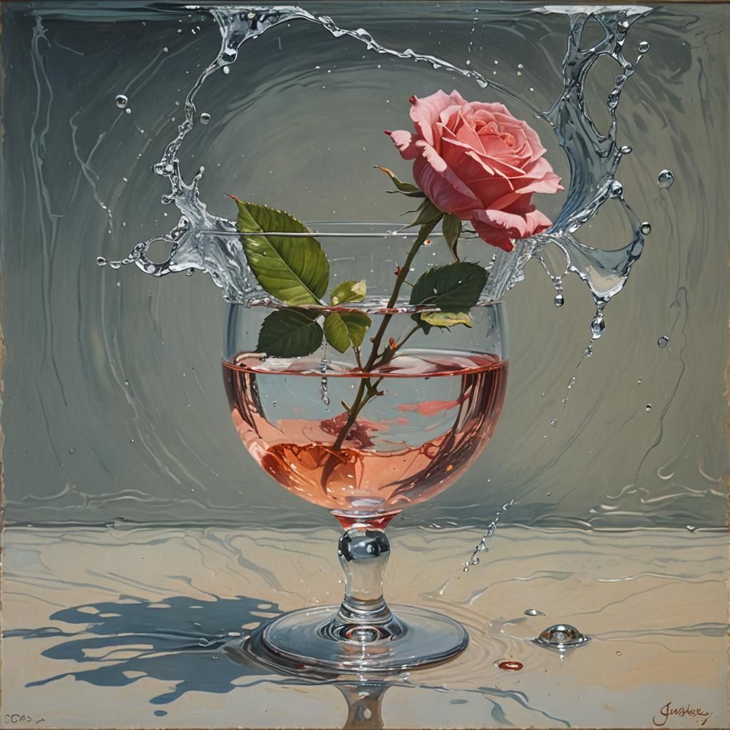 Rose Enclosed in Glass, Oil Painting