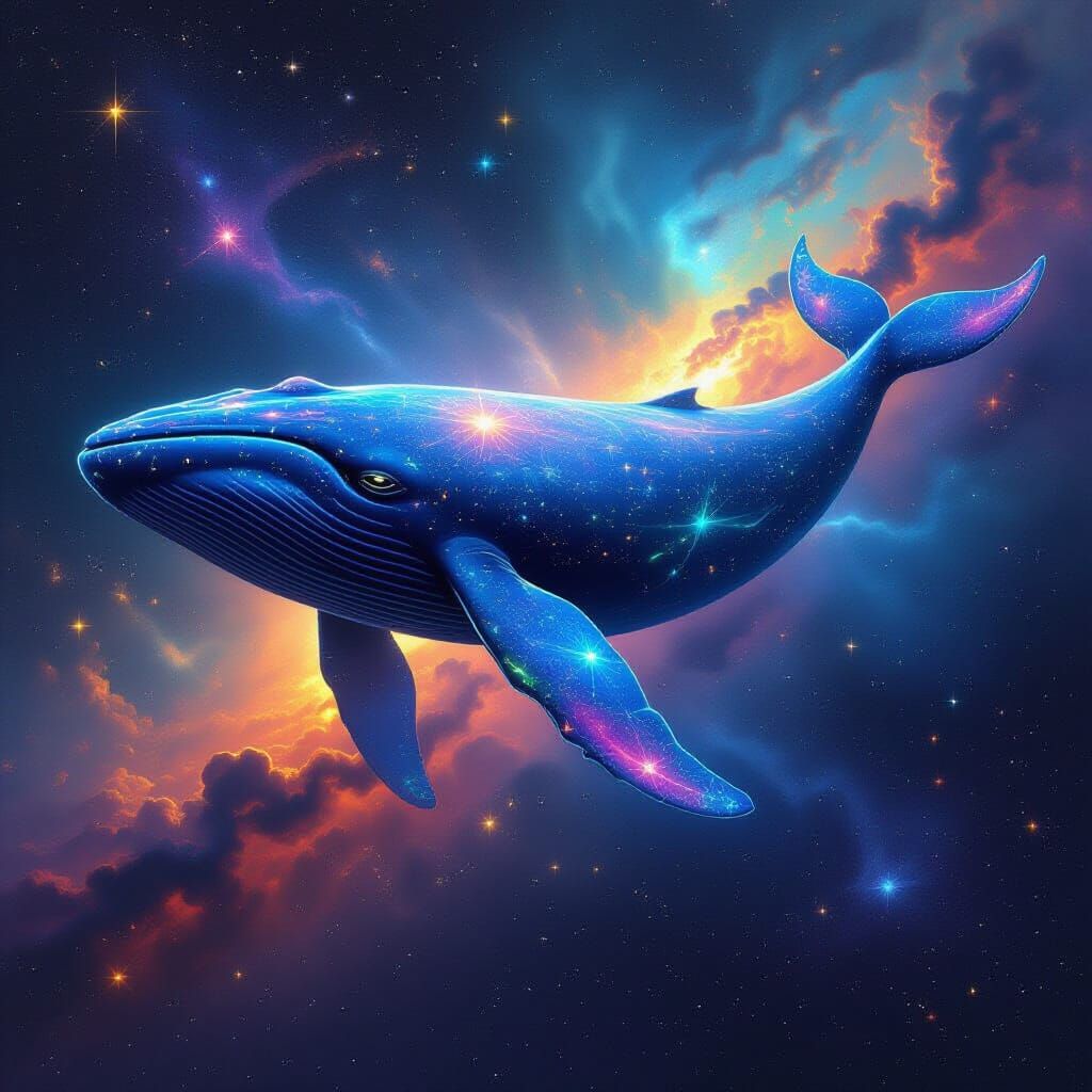 Bioluminescent Whale Adorned with Constellations in Cosmic S...