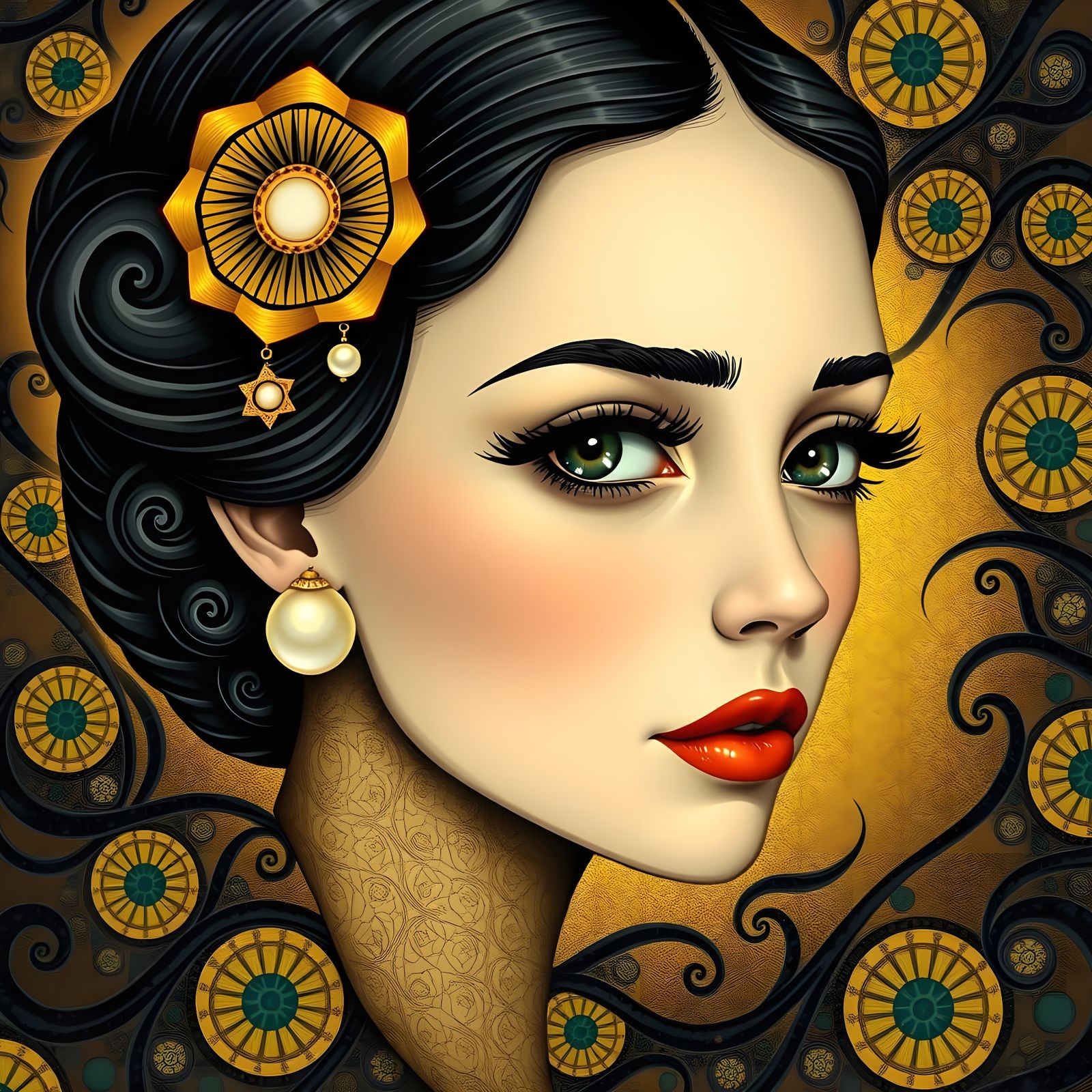 Girl with a Pearl Earring in Art Nouveau Style