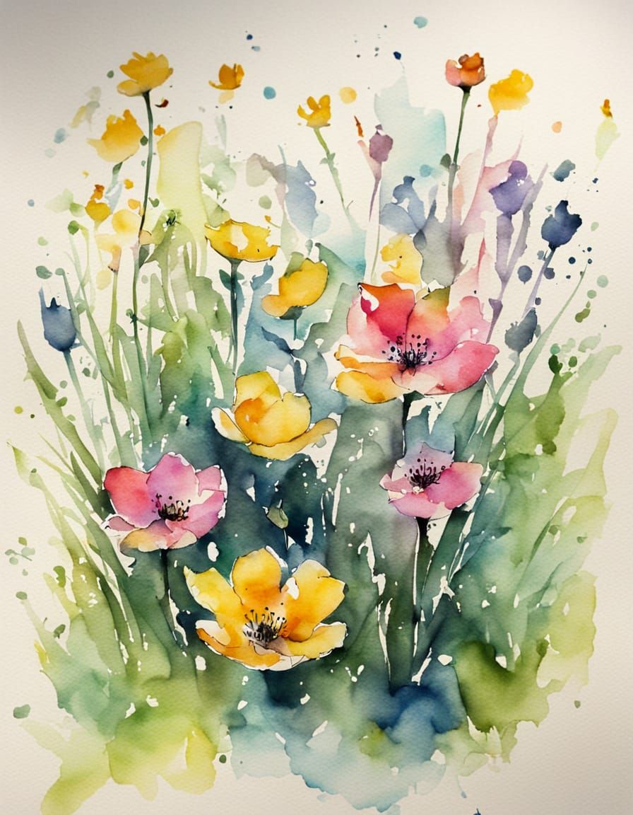 Vibrant Spring Landscape in Whimsical Watercolor