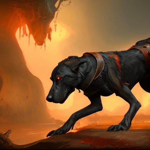 Detailed Hell Hound Fantasy Concept Art