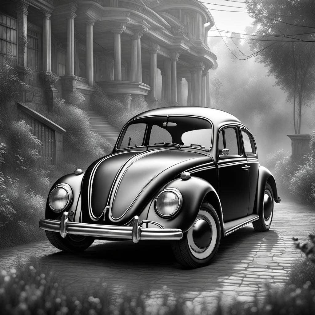 VW Beetle black and white