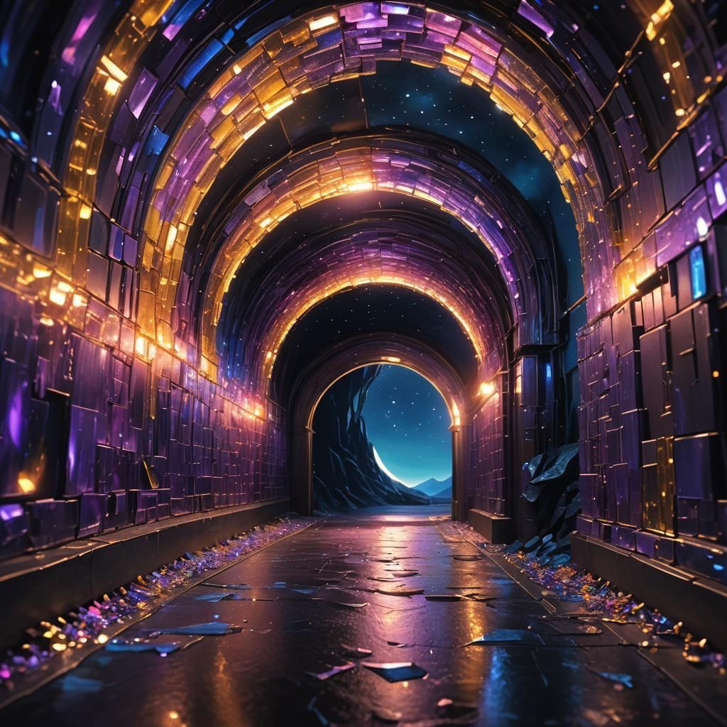 Luminous Glass Tunnel to Dark Starry Expanse