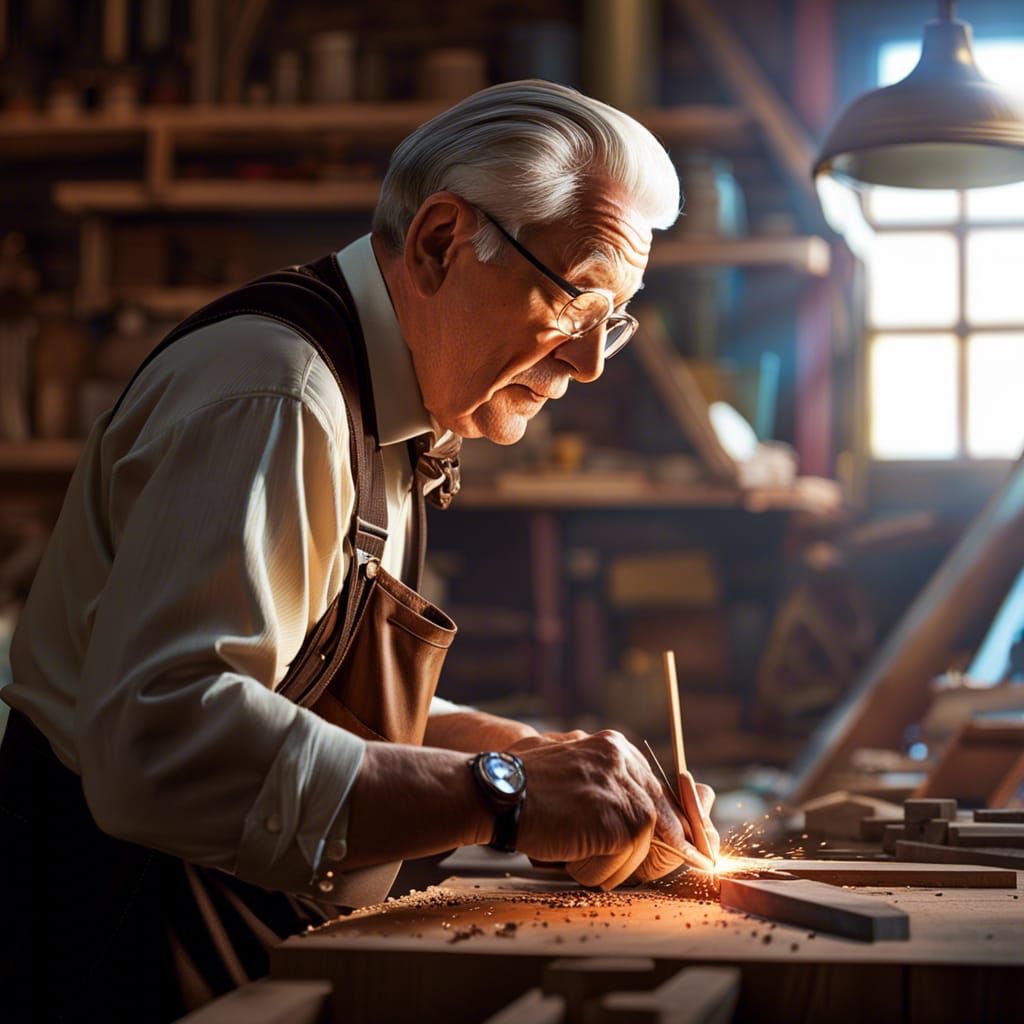 Detailed Portrait of Elderly Woodworker in Shop