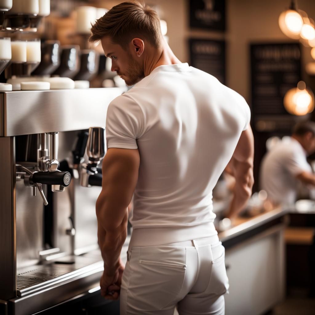 Hot barista in white
