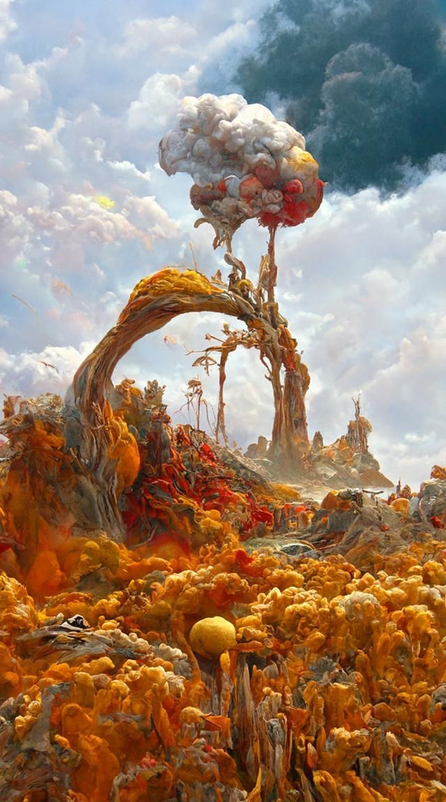 Surreal Volcanic Eruption on Alien Mushroom Planet