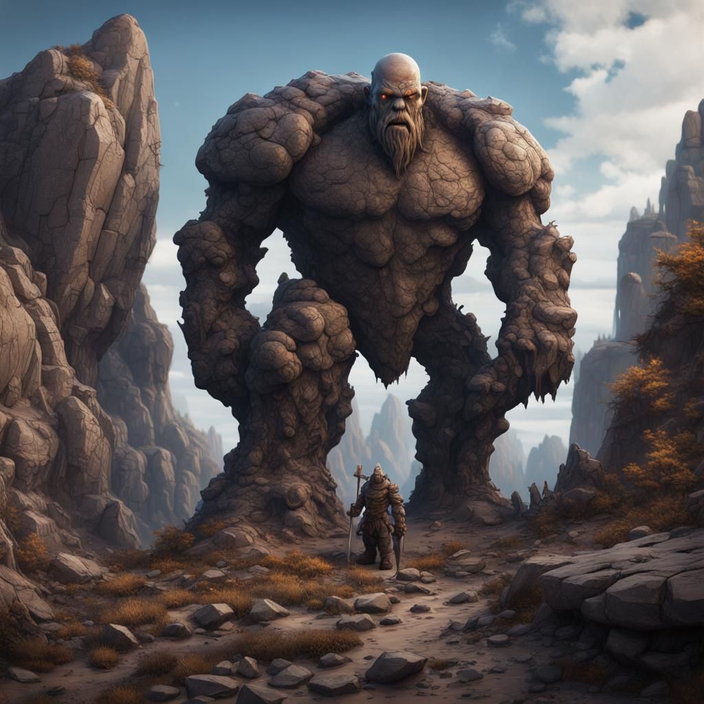 Giant Stone Golem Construct with Hammer