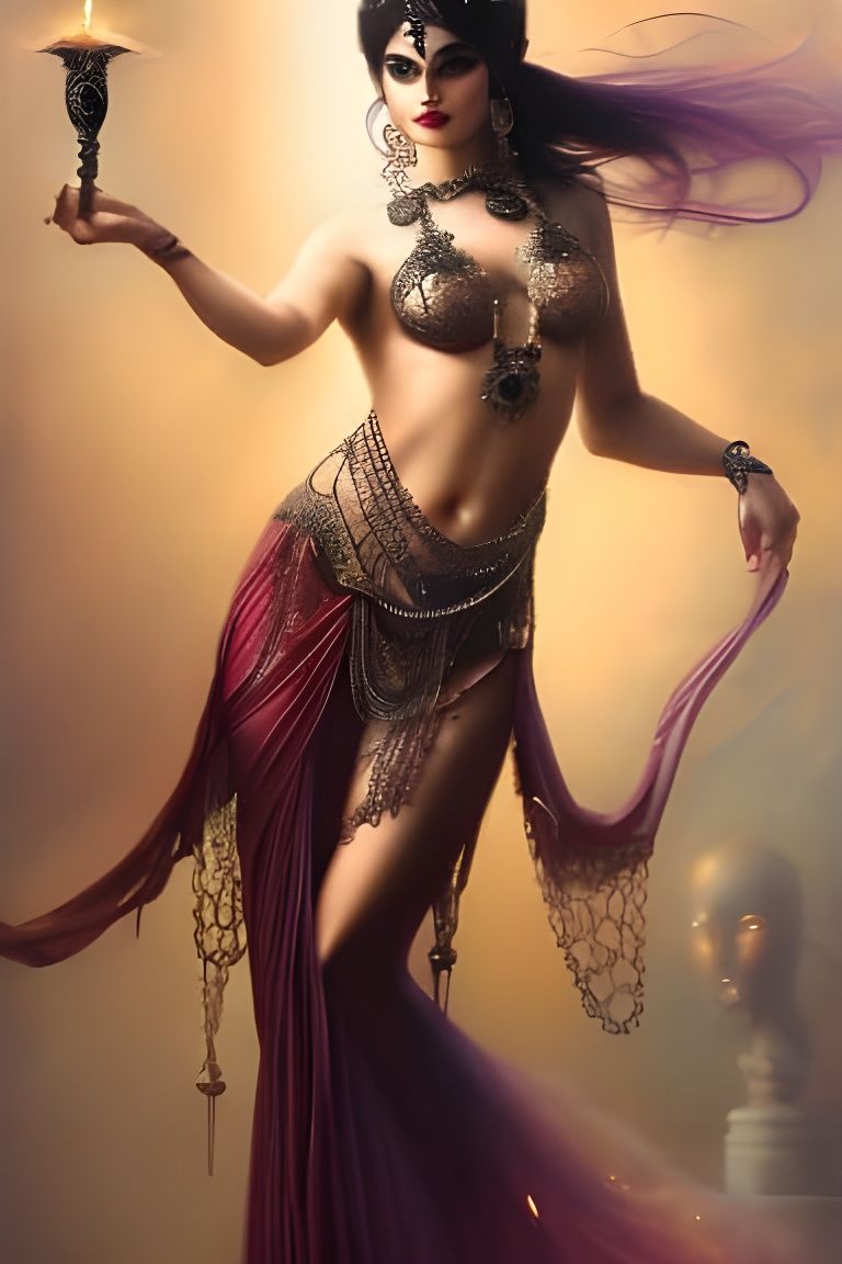 Gothic Bellydancer Portrait in Watercolor Style