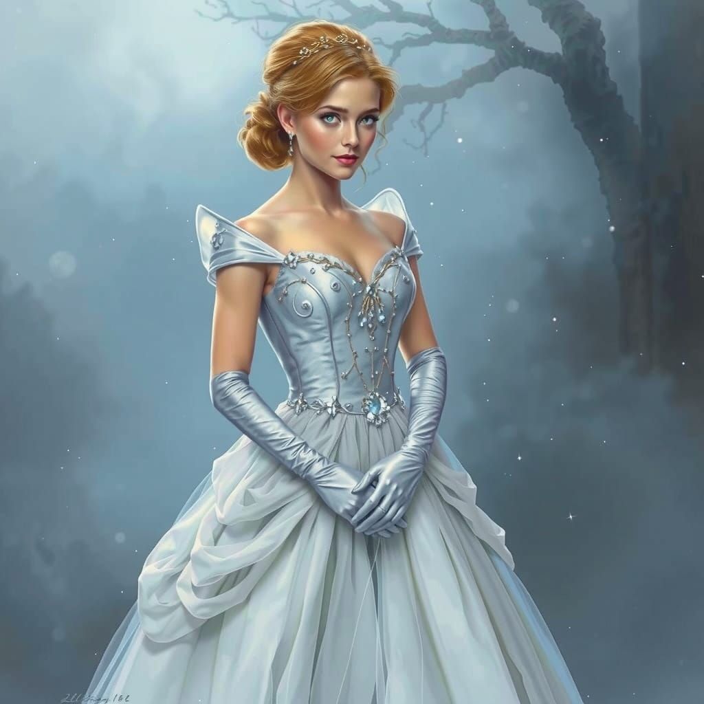 Cinderella in Silver Gown, Dreamy Fantasy Art