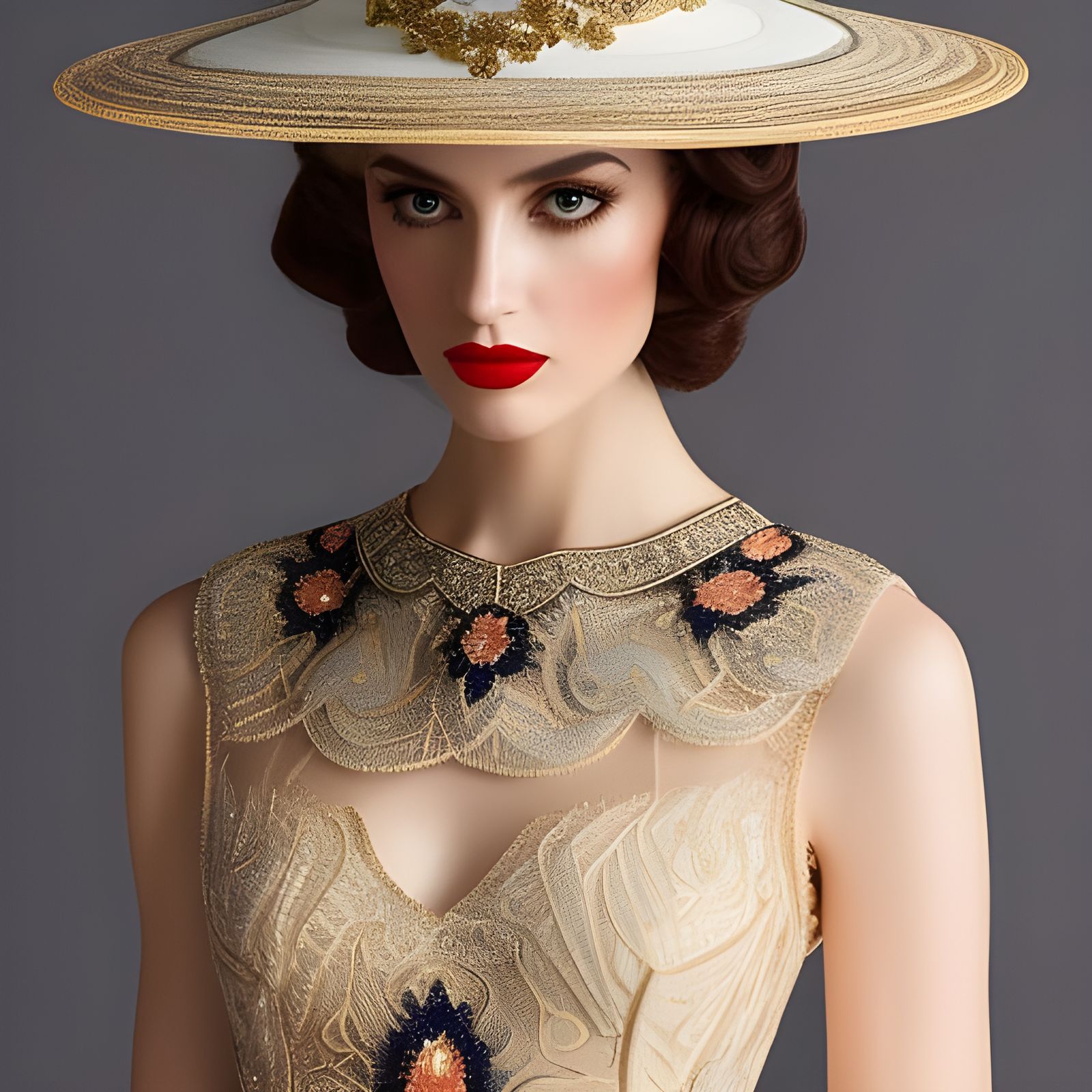 Retro Lace Portrait in Art Deco Style