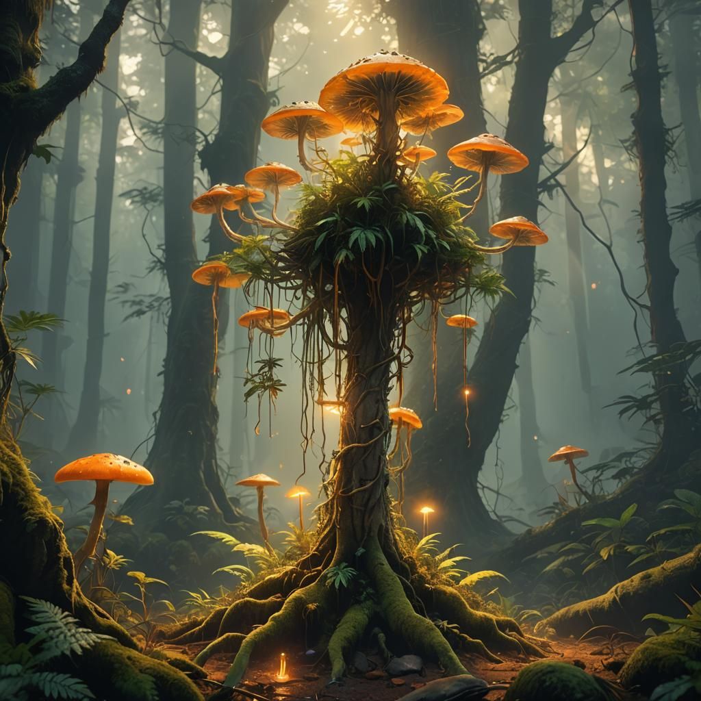 Mystical Marijuana Plant in Enchanted Forest