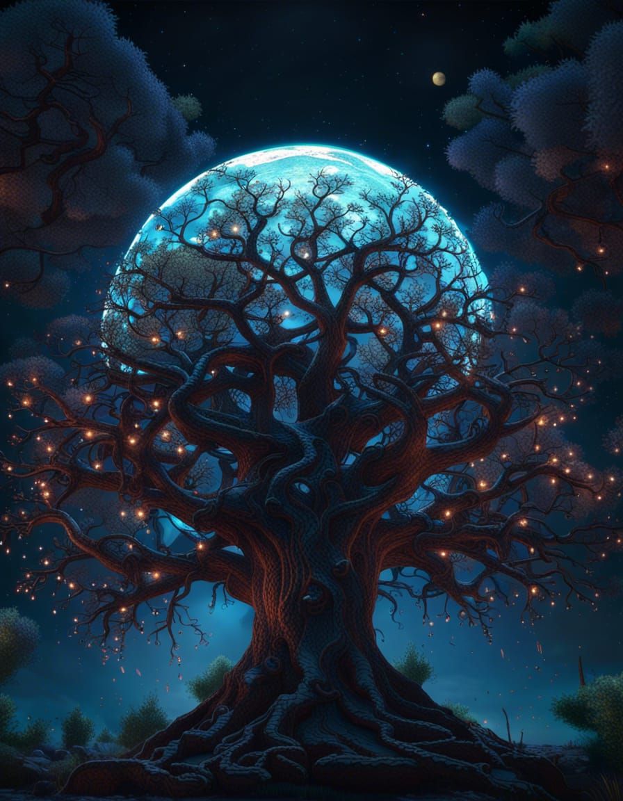 Gothic Tree of Life Under a Luminous Moon