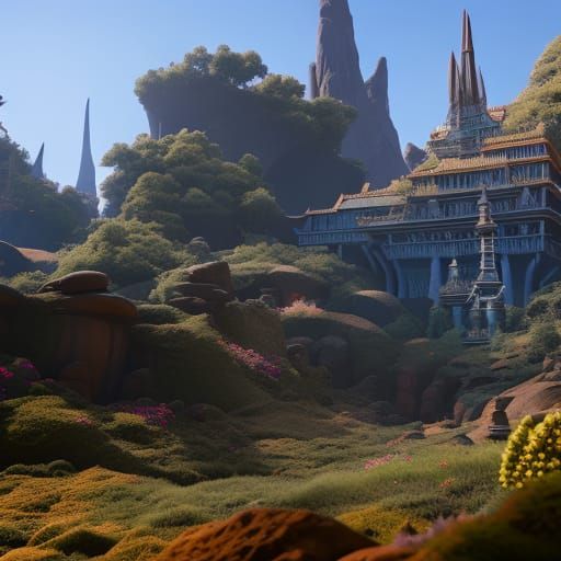 Fantastical Garden Area in Detailed Matte Painting