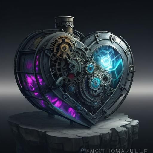 Steampunk Engine Powers Crystal Heart