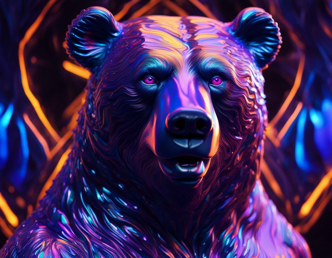 Glowing Bear Portrait in Futuristic Sci-Fi Style