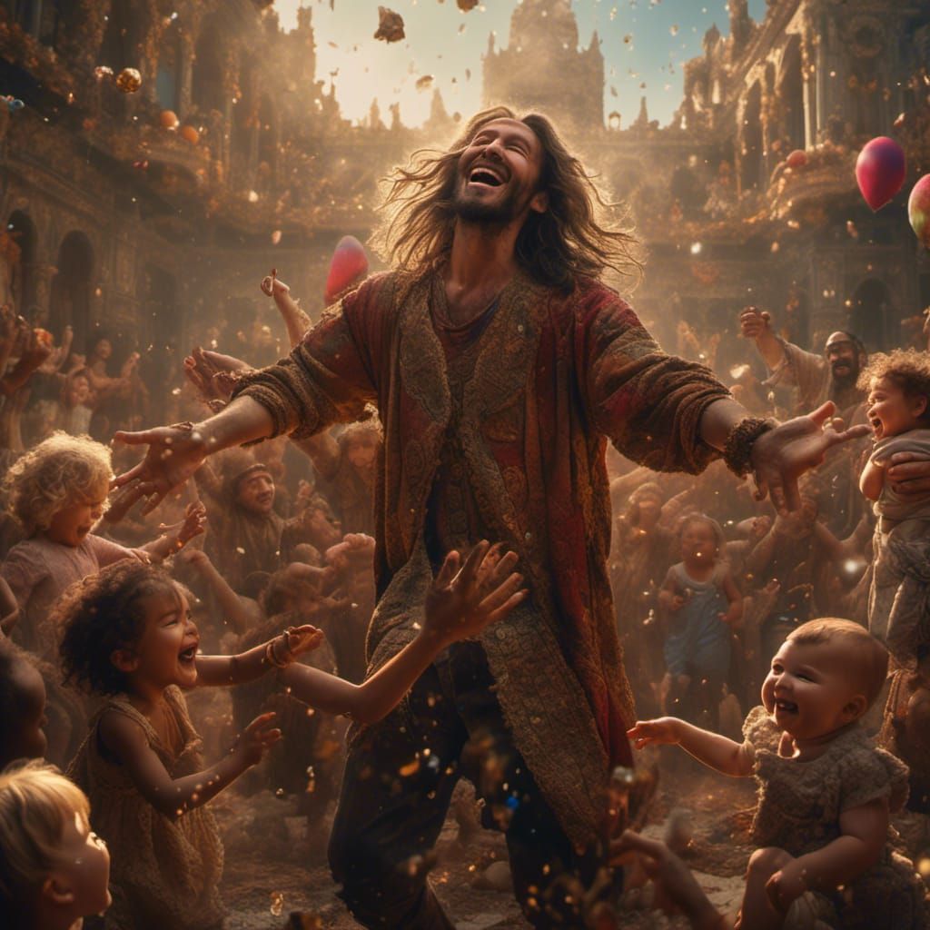 Joyful Jesus Laughing with Children