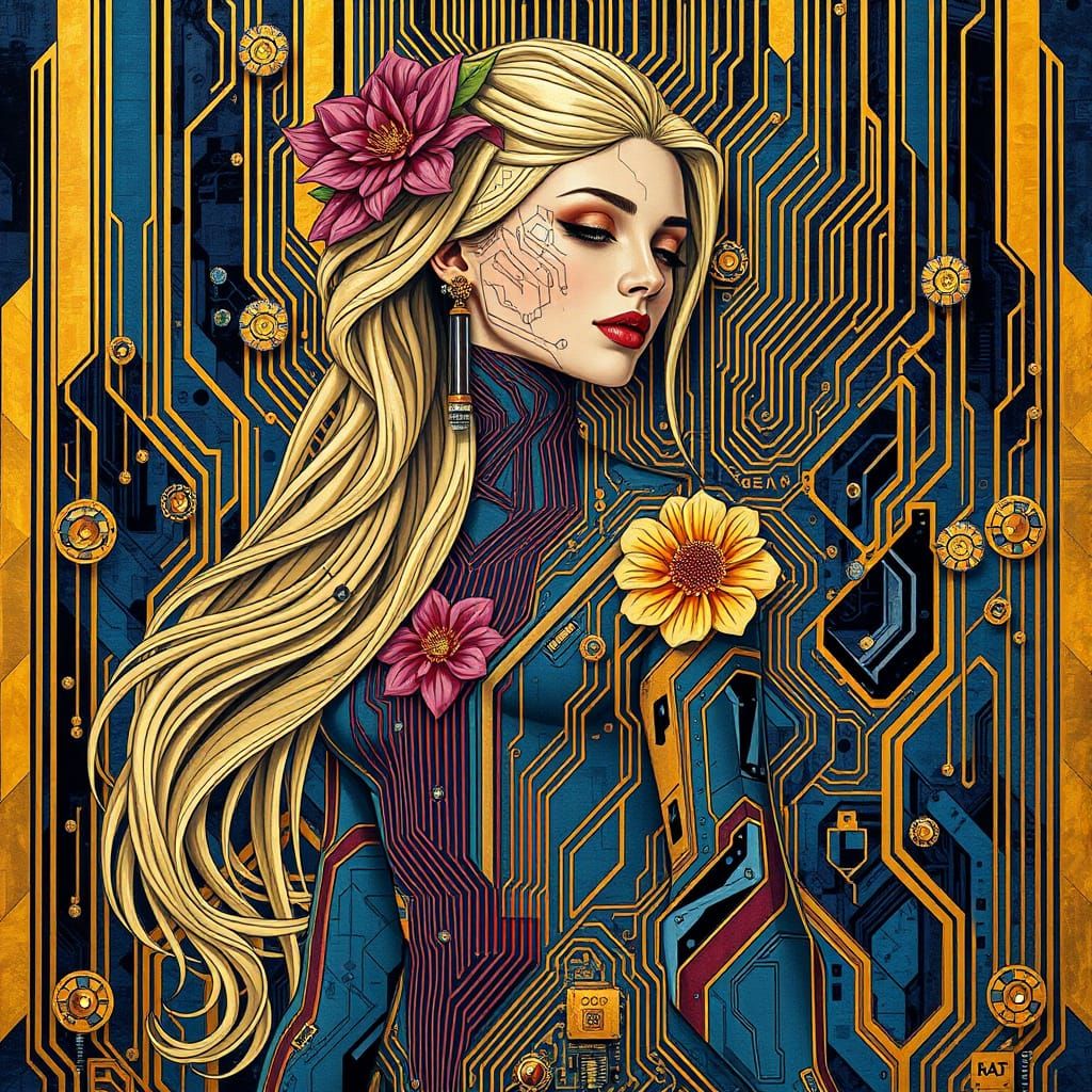 Ethereal Femme in Sci-Fi Splendor with Geometric Abstraction