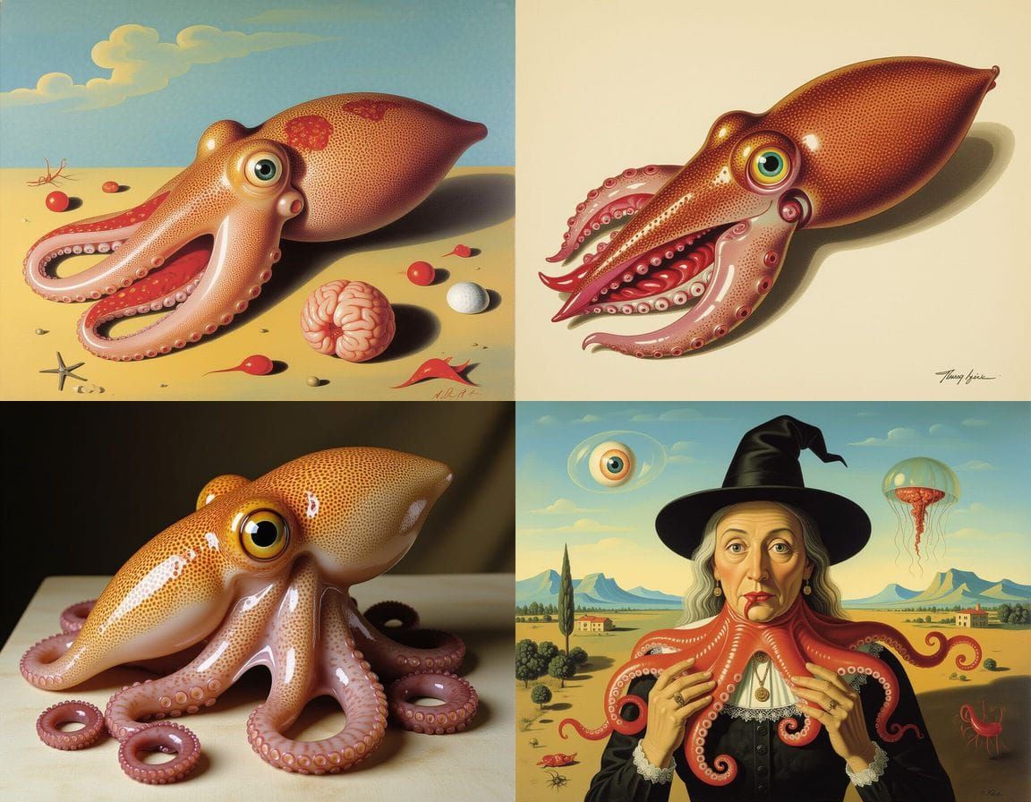Surreal Calamari Mutant Inspired by Dali, Tapies and Picasso