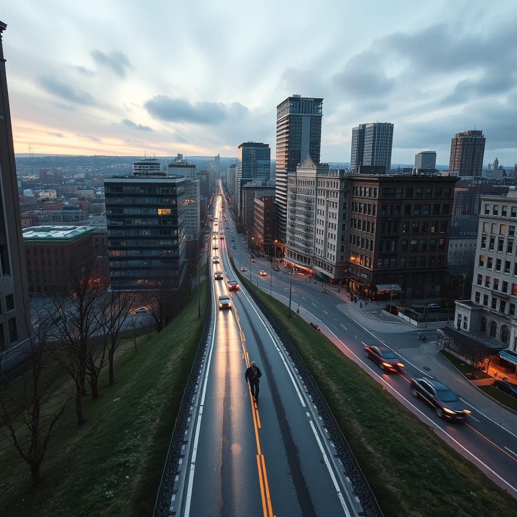 Robin Street Luges City Hill in Hyperrealistic 8K Style