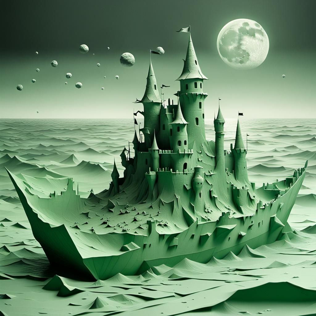 generate surrealist painting by Yves Tanguy, high definition, hyperrealistic and poetic, wet and crumpled paper support,...