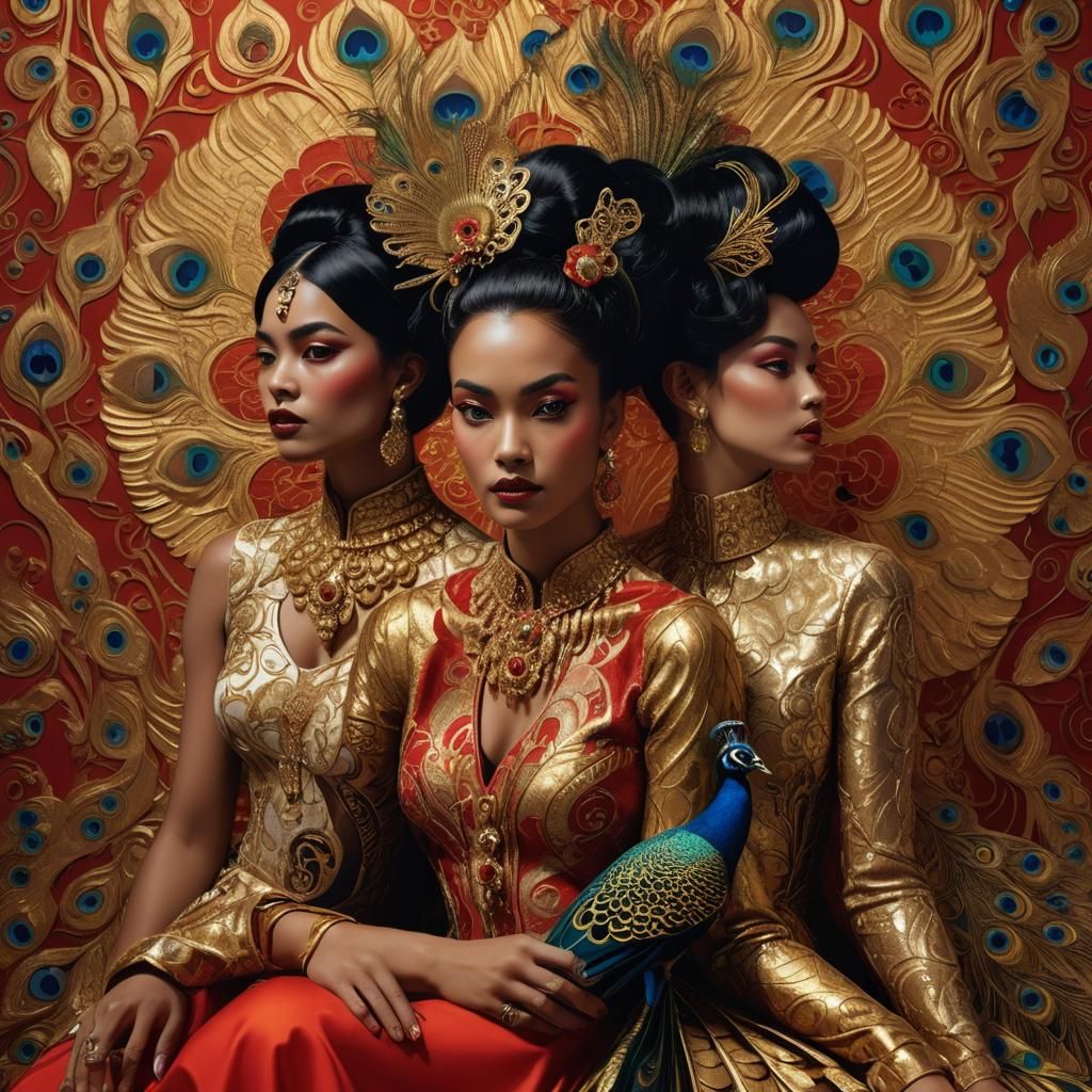 Baroque Pop Art Portrait of Women with Metallic Skin