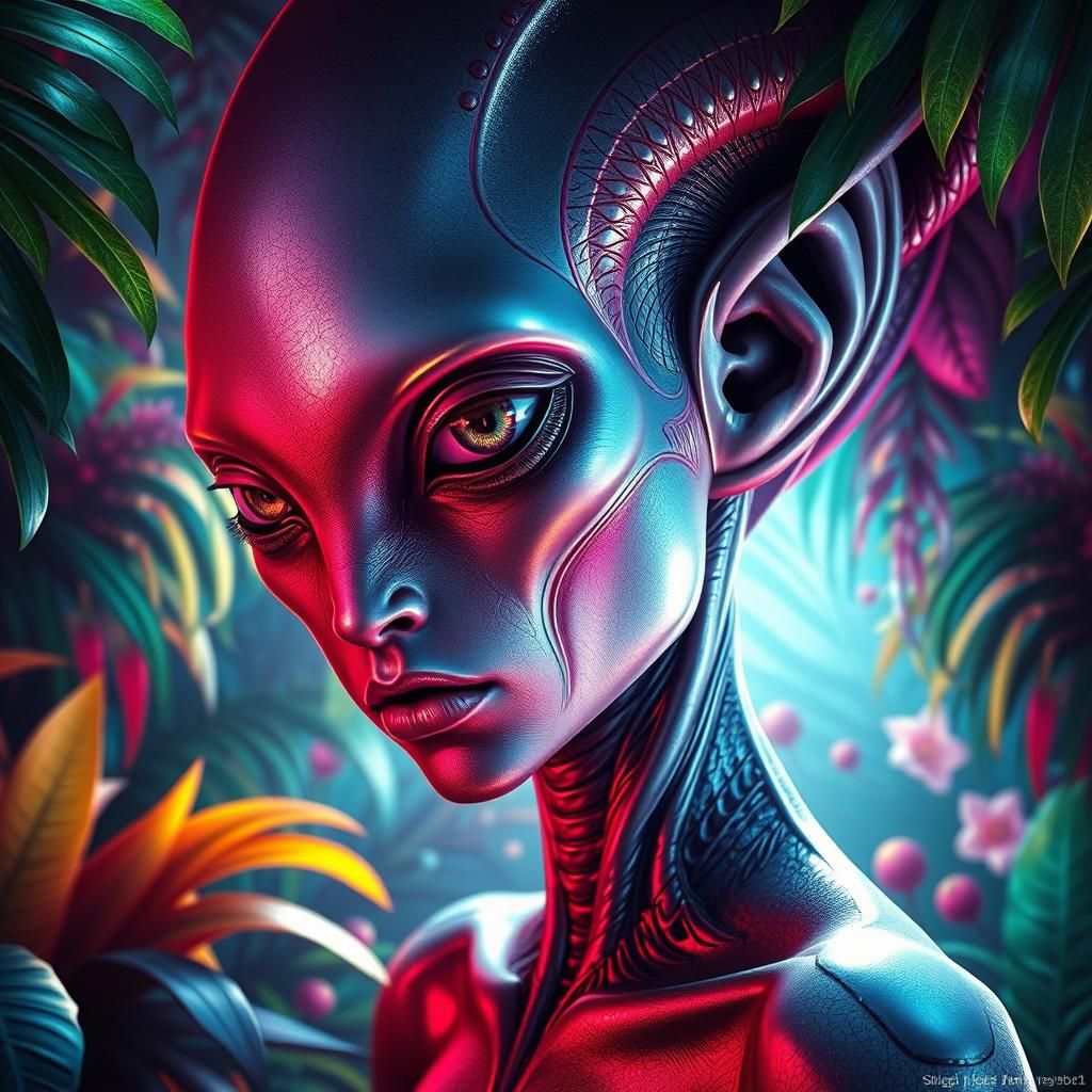 Alien Woman in Surreal Jungle, Splash Art