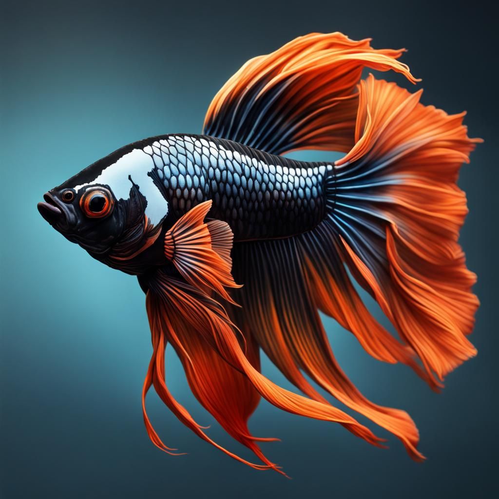 Hyperrealistic Black and Orange Betta Fish