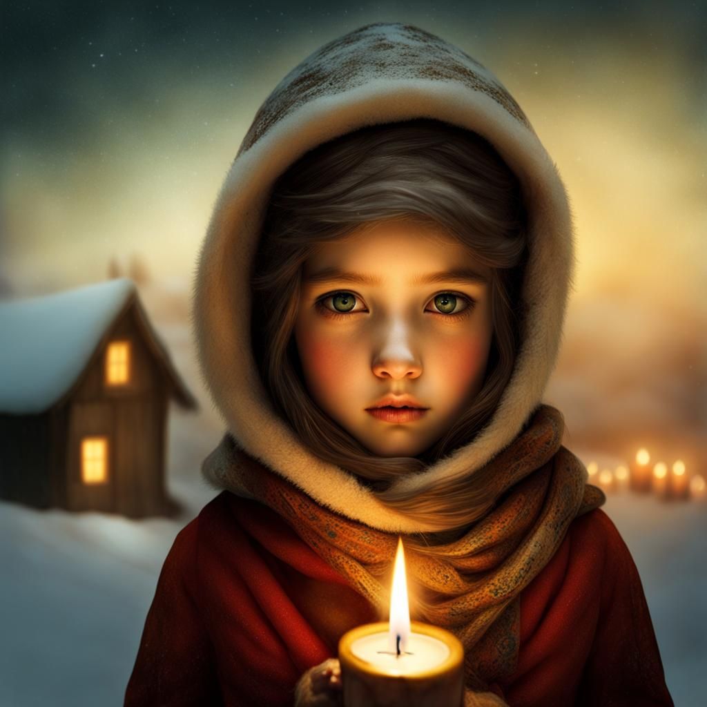 Girl with Candle in Snow: Surreal Portrait