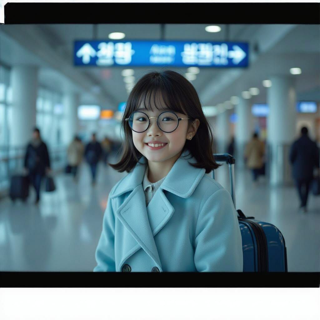 Girl Arrives at Seoul Airport: Nostalgic Film Still