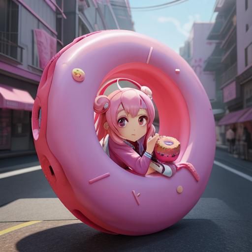 Cute Pink Donut in 3D Anime Style