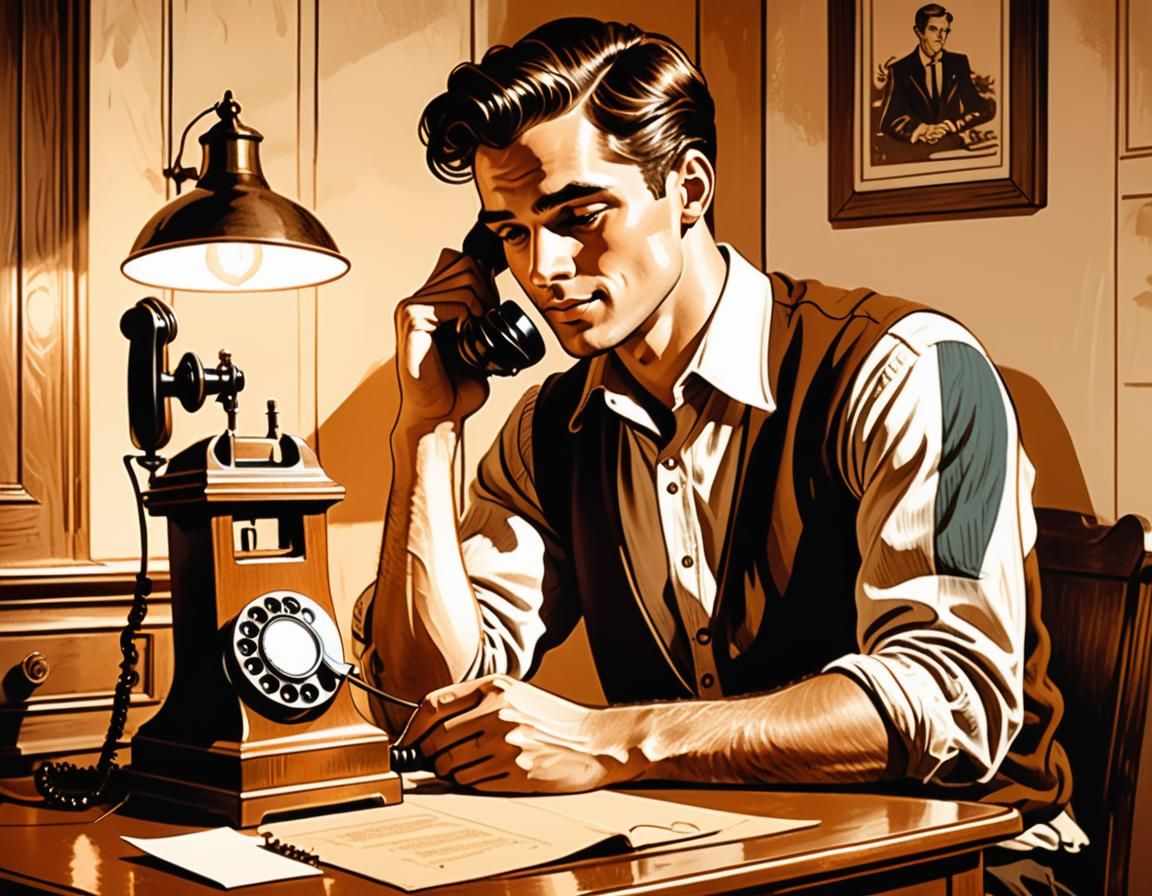 Lovestruck Man in Vintage Sepia Illustration