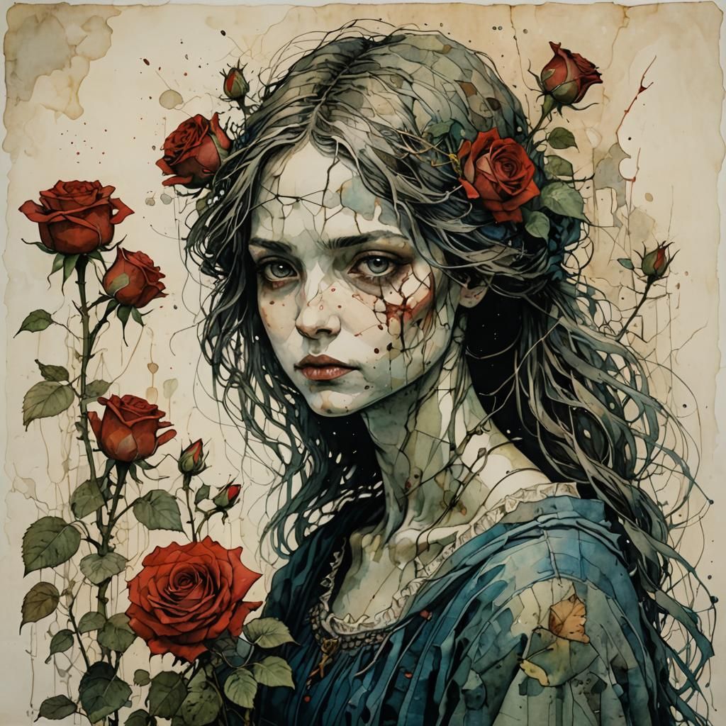 Ethereal Rose Bush Illustration in a Classic Style