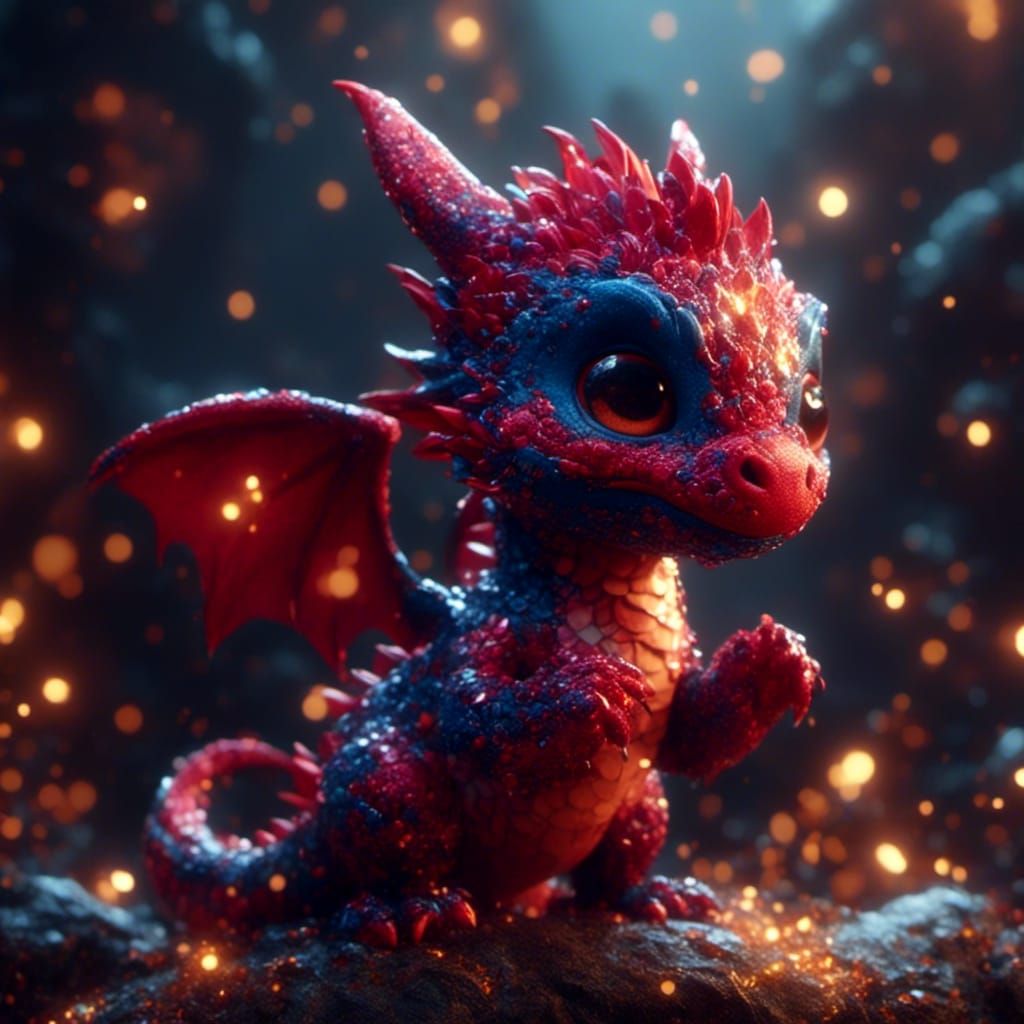 Adorable Sparkle Baby Dragon in Detailed Matte Painting