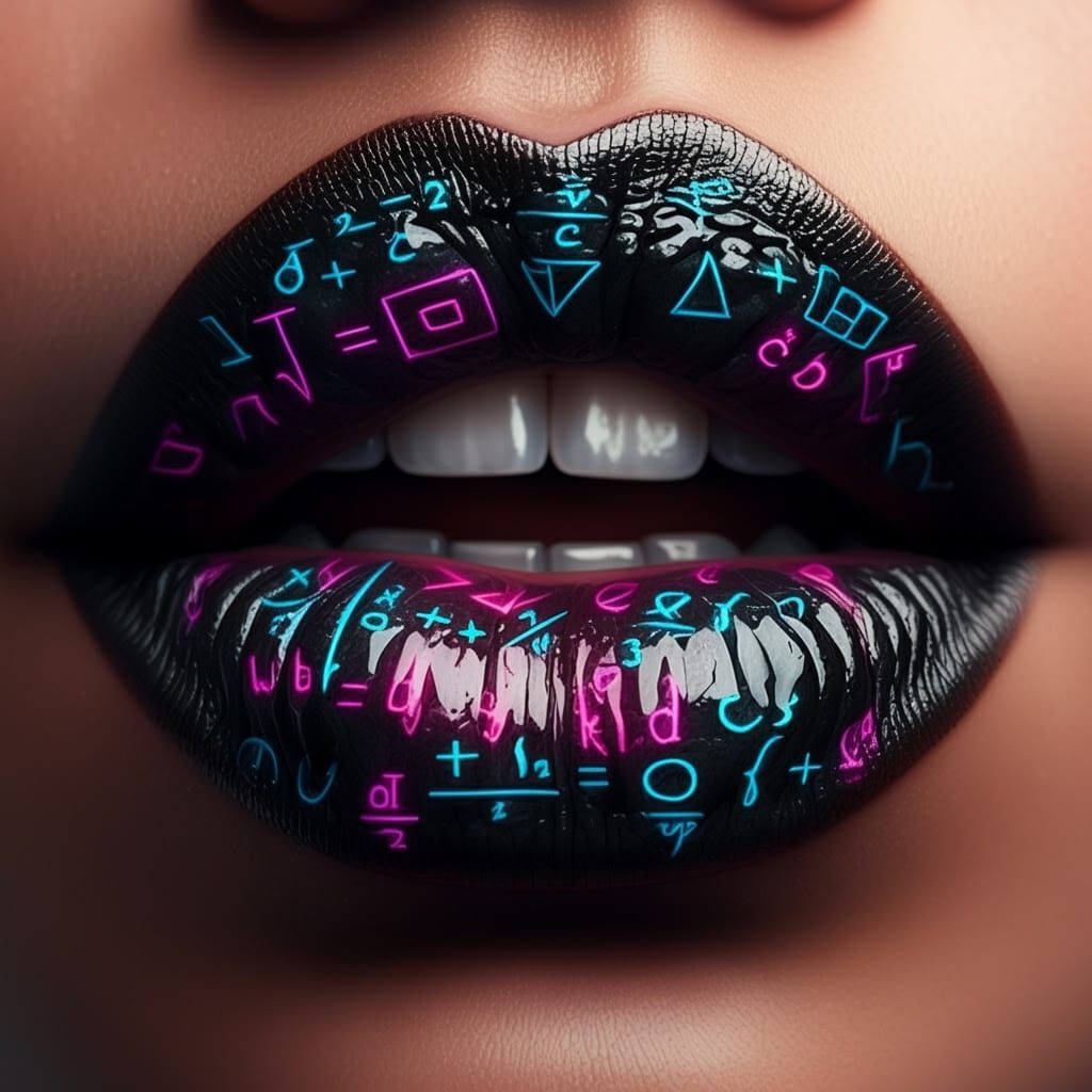 Glossy Avant-Garde Lips Adorned with Neon Math Symbols