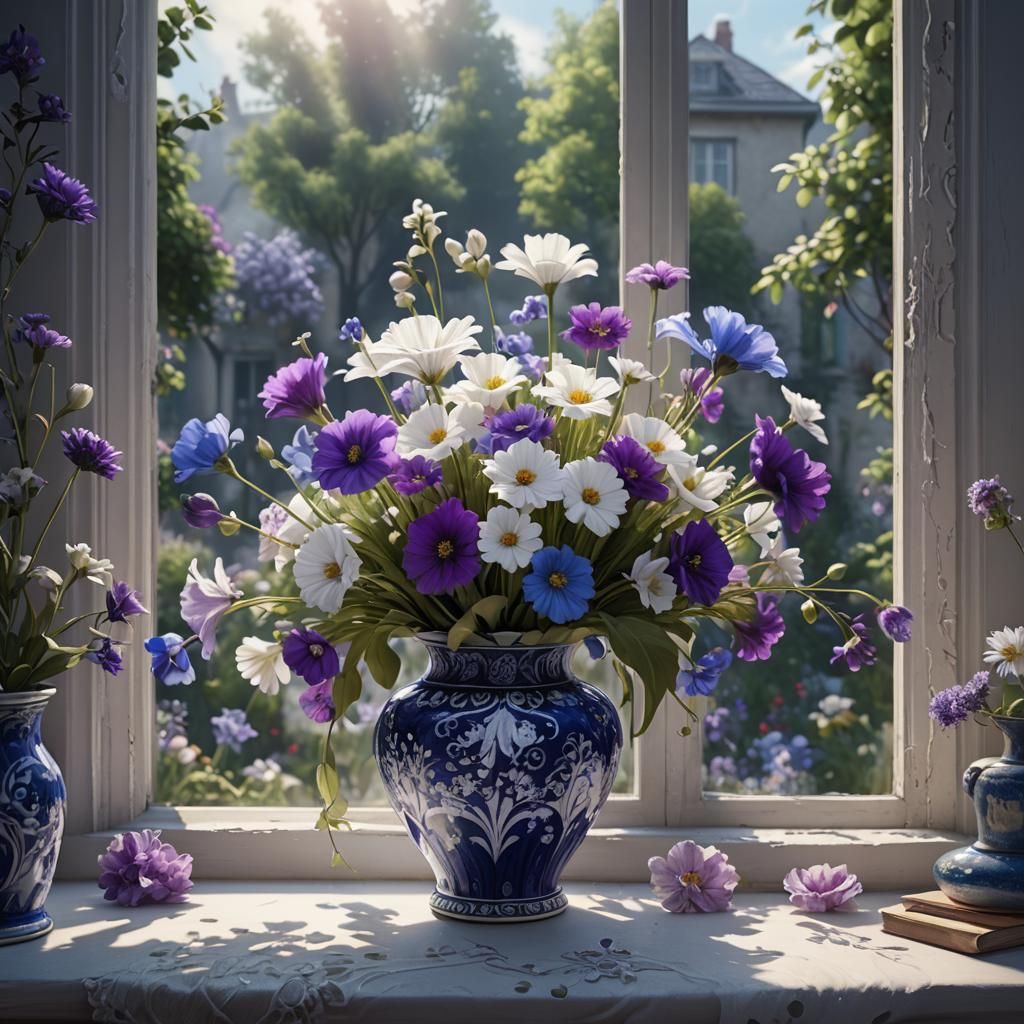 Whimsical Flowers in Vase: Fantasy Concept Art