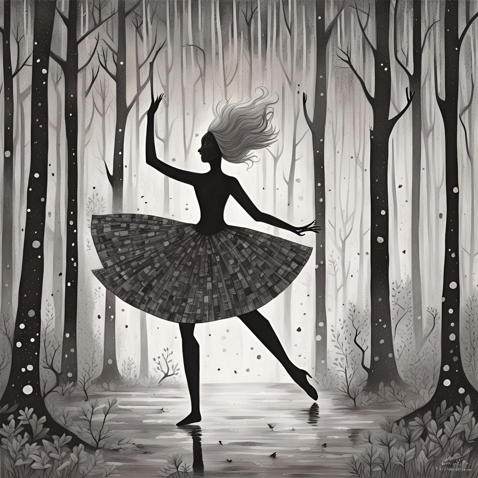 Dancing Woman in Forest: Comic Book Style