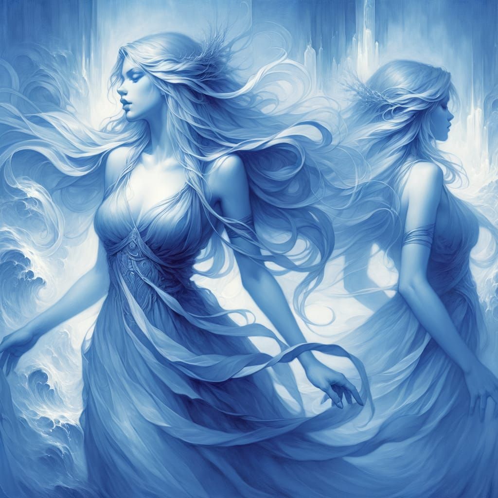 Norse Goddess in Ethereal Blue Oil Painting