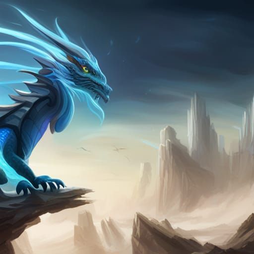 Blue and White Dragon Concept Art in 8K