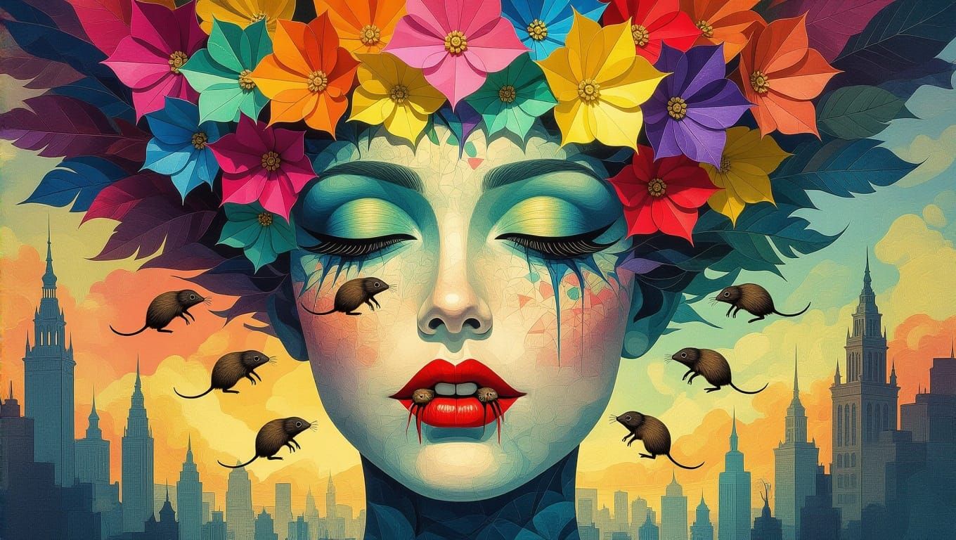 Surrealist Masterpiece with Fractal Face and Jumping Lemming...