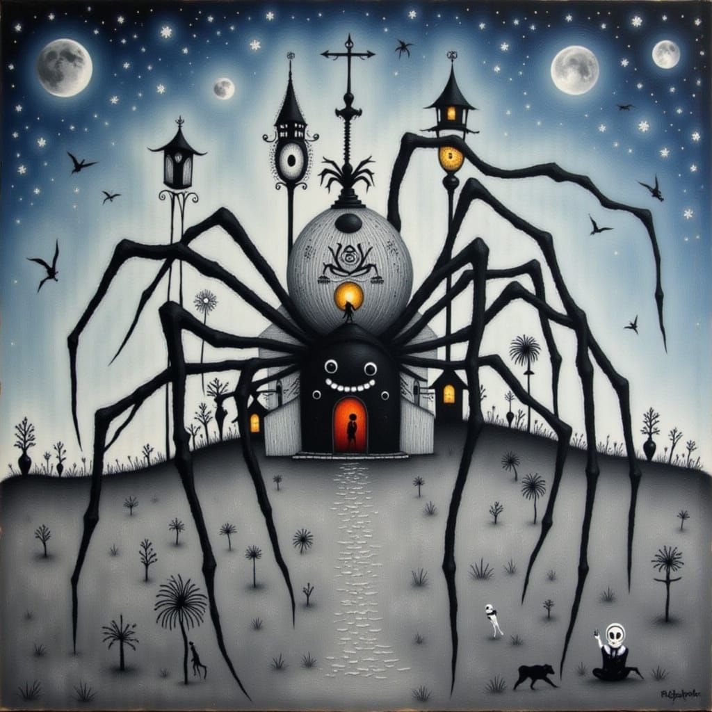 Abstract Black Theater with Spider Town Elements