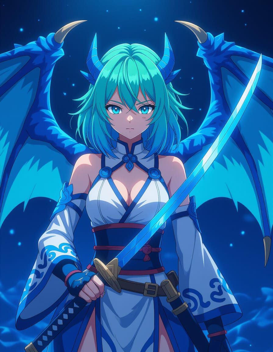 Anime Woman With Dragon Wings And Katana