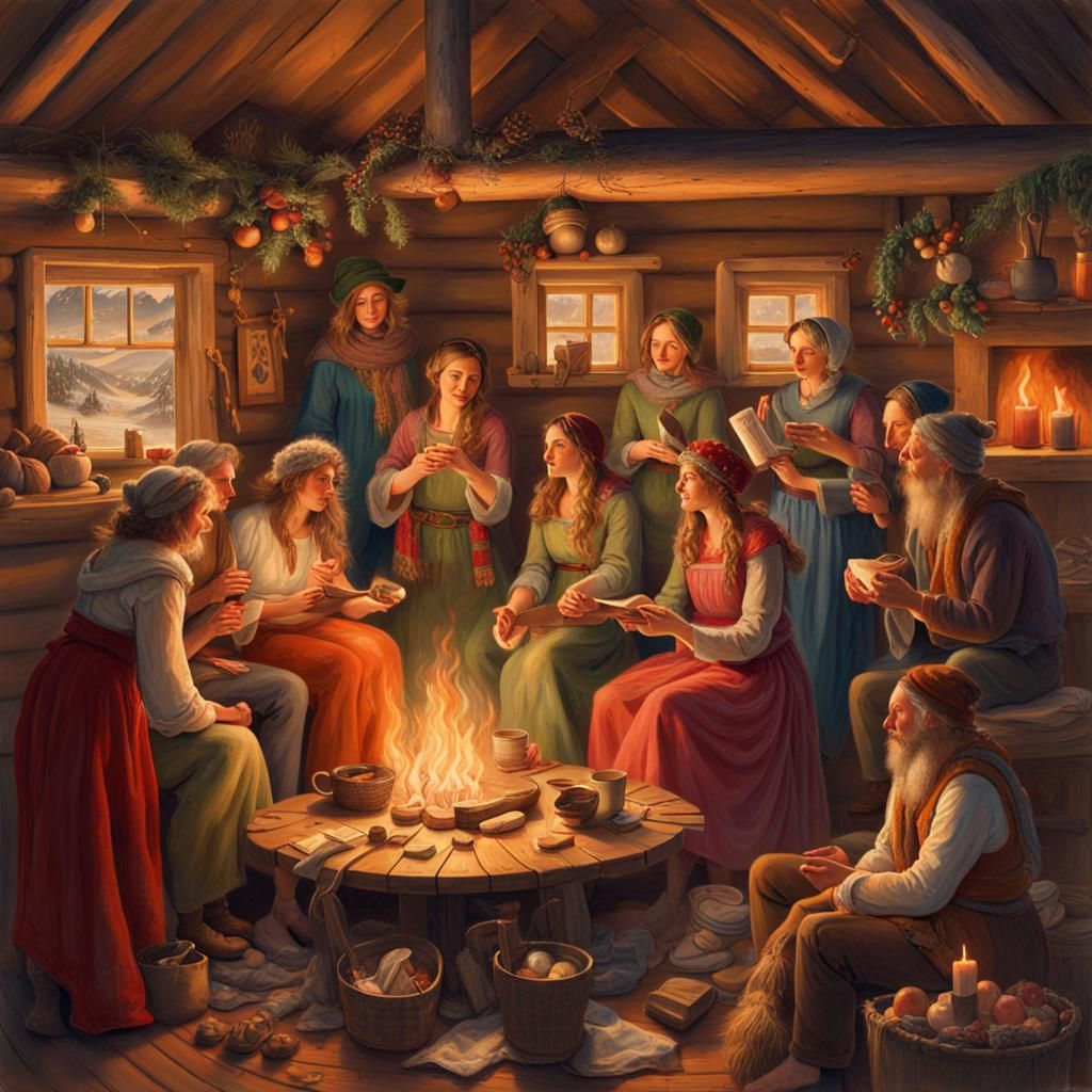 Bohemian Yule Sabbat Celebration in Anime Style