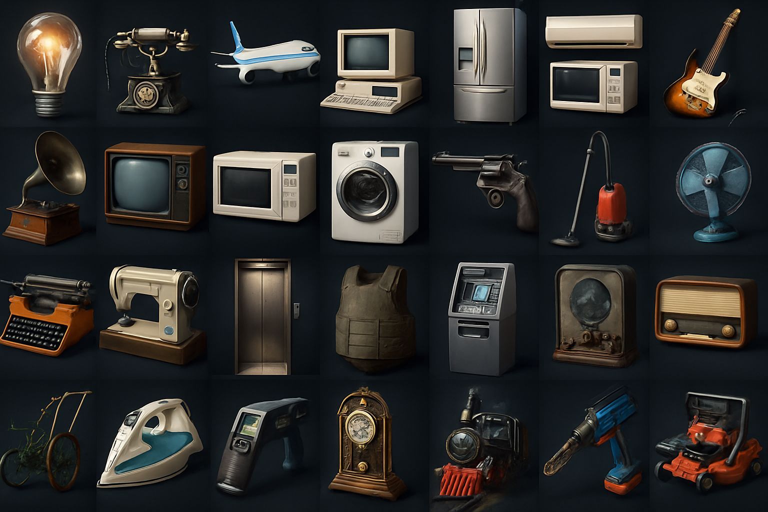 Hyper Detailed Photo Realistic Collage of Modern Inventions