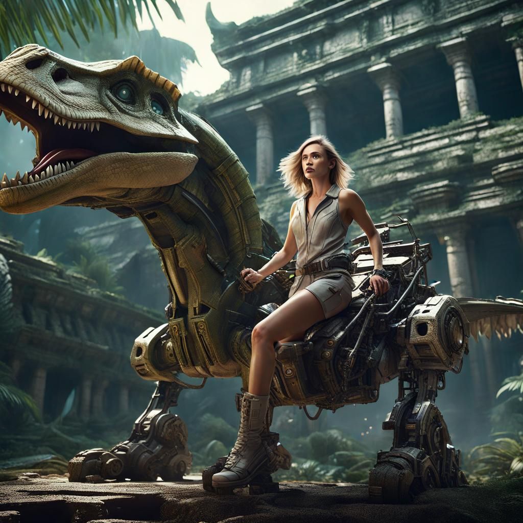 Fantasy Archeologist Rides Mechanical Dinosaur in Sci-Fi Rui...