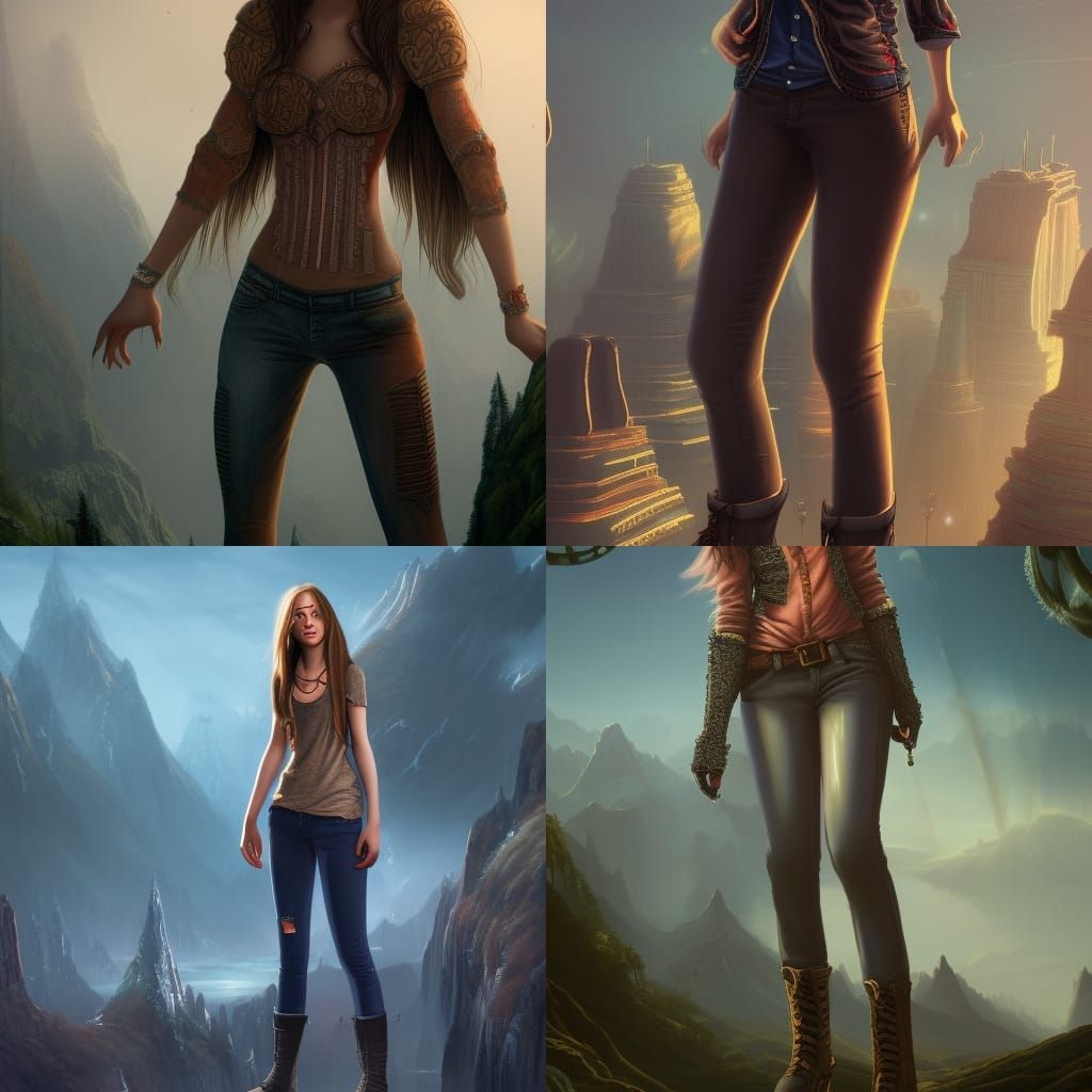 Giant Woman in Jeans: Detailed Matte Painting