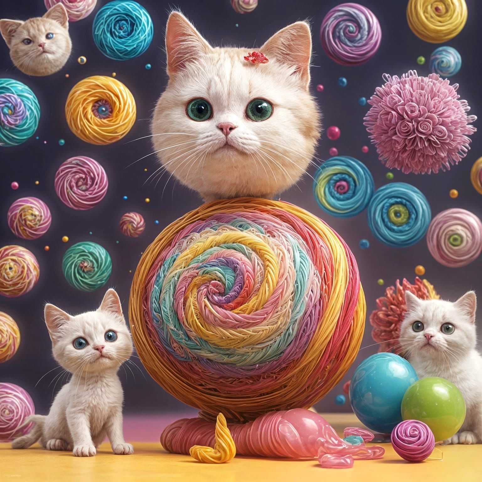 Quilled Cats in Renaissance Candy Art Style