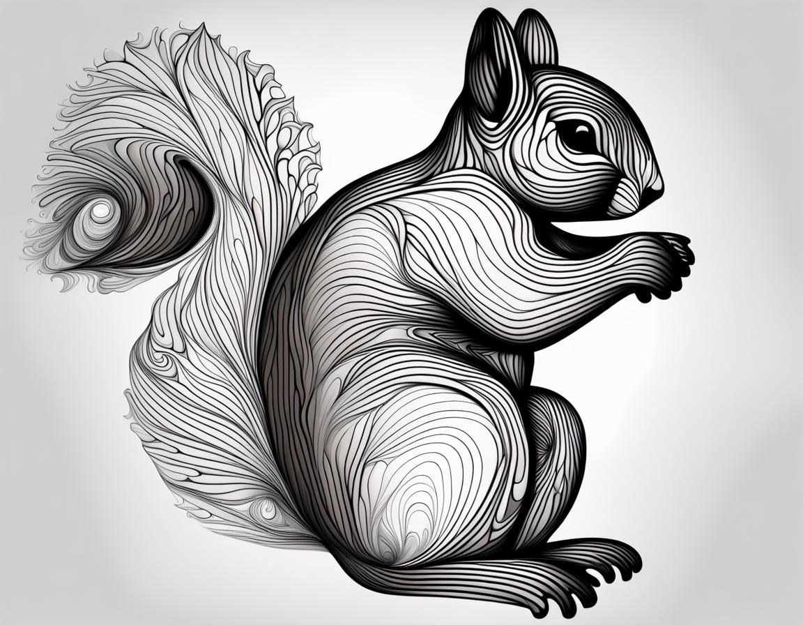 Abstract Fractal Squirrel with Zentangle Details