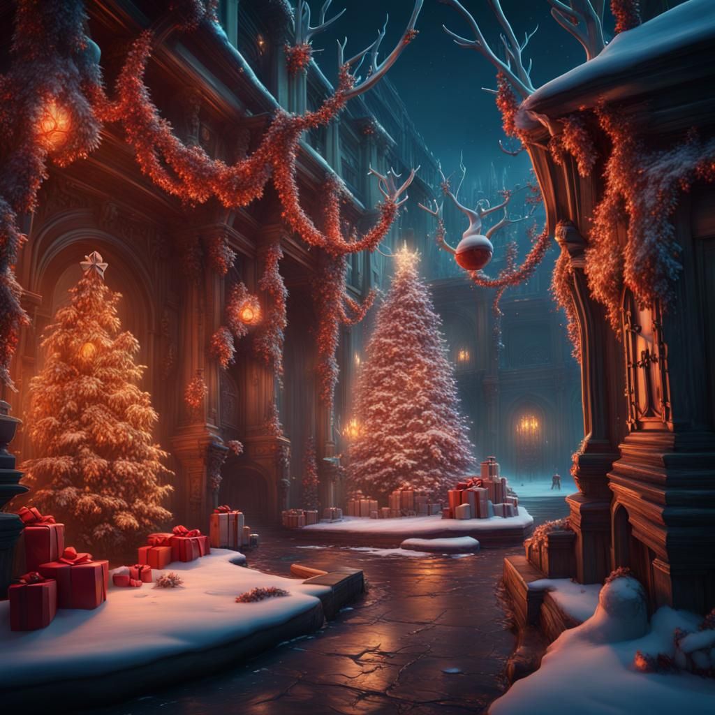 Detailed Christmas Background in Matte Painting Style